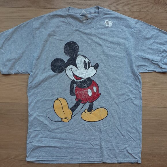 Classic Mickey Mouse Distressed Disney - New Large Heather Grey T-Shirt - Picture 1 of 6